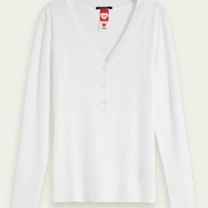 Scotch & Soda Off White Rib Knit V-Neck Shirt M